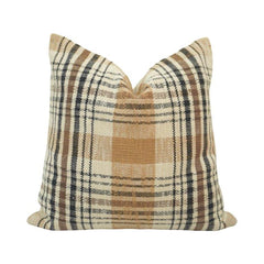 Handwoven Plaid Cotton Cushion Cover – Beige & Charcoal Checkered Pillow Cover 45x45 cm