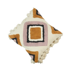 Tufted Geometric Cotton Cushion Cover with Tassels – 45x45 cm | Boho Abstract Decorative Pillow Cover