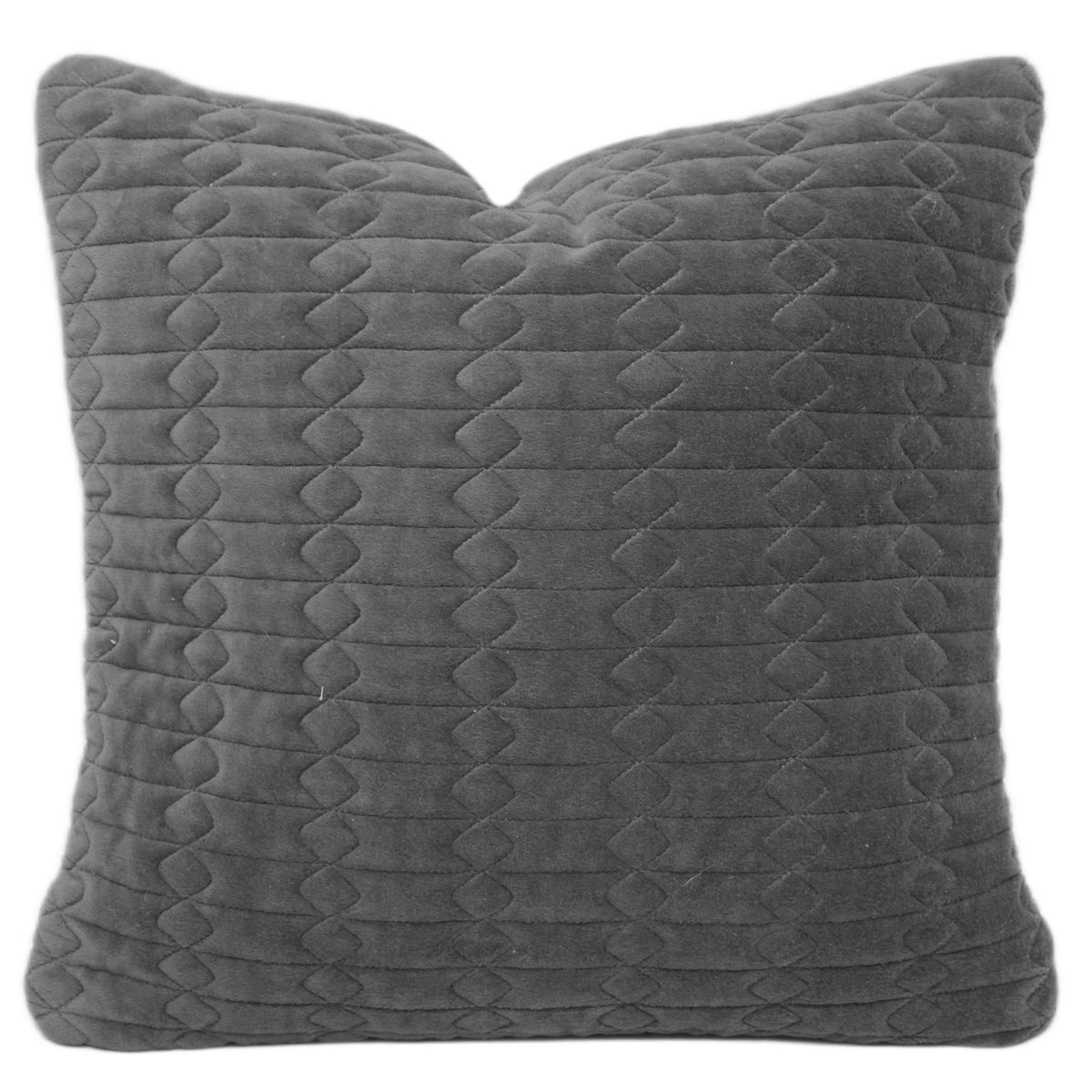 Dark Grey Velvet Machine Embroidered Cushion Cover 45 x 45 cm | Textured Geometric Design