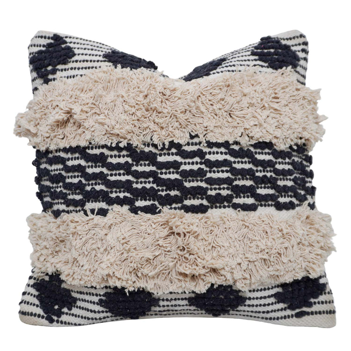 Handwoven Tufted Cotton Cushion Cover 45x45 cm | Black & Natural Textured Boho Throw Pillow Cover | Concealed Zip | Modern Decorative Cushion Cover - Bulk manufacturer & supplier from Panipat, India