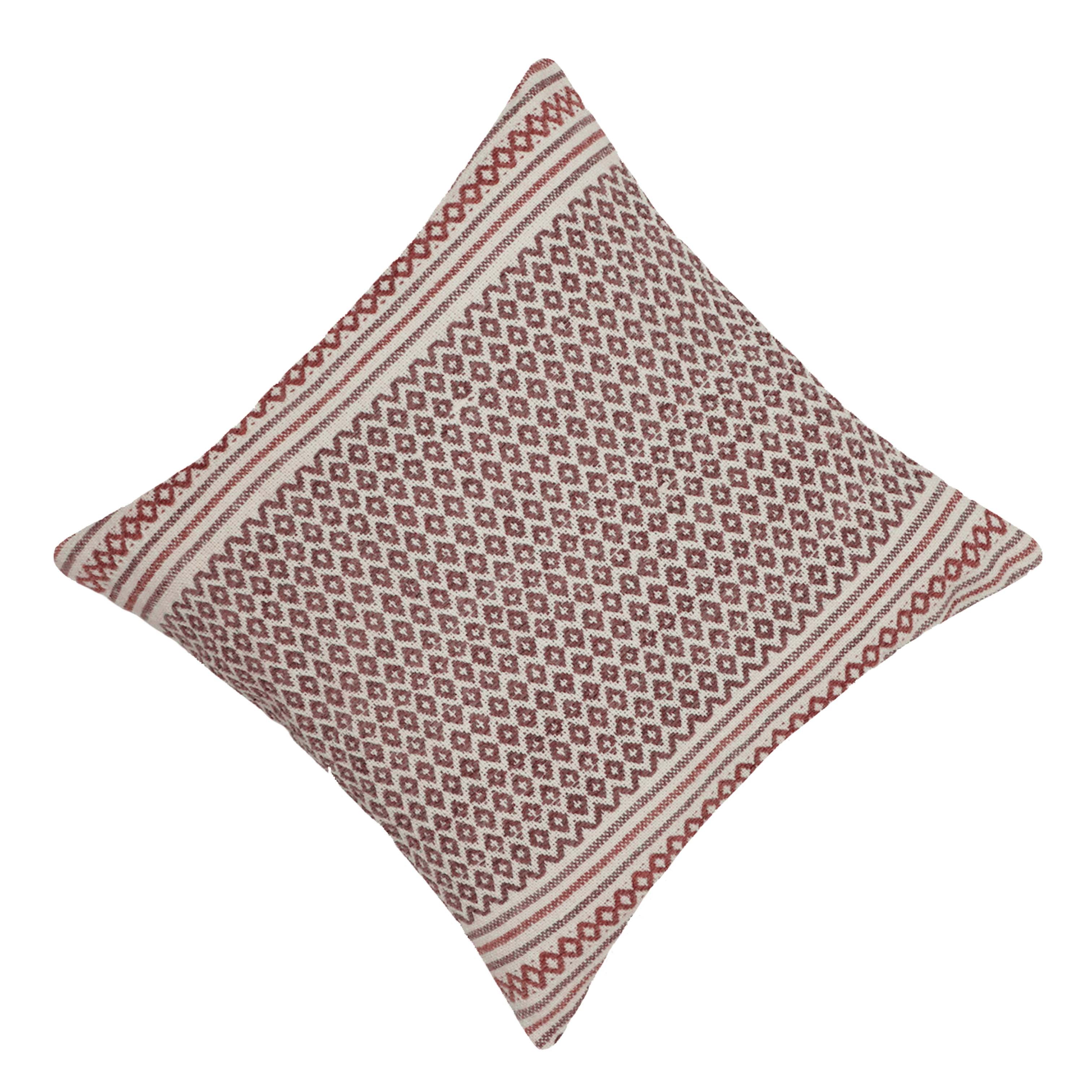 Handwoven Cotton Cushion Cover 45x45 cm | Geometric Woven Pattern | Natural & Taupe | Decorative Throw Pillow Cover | Hidden Zipper