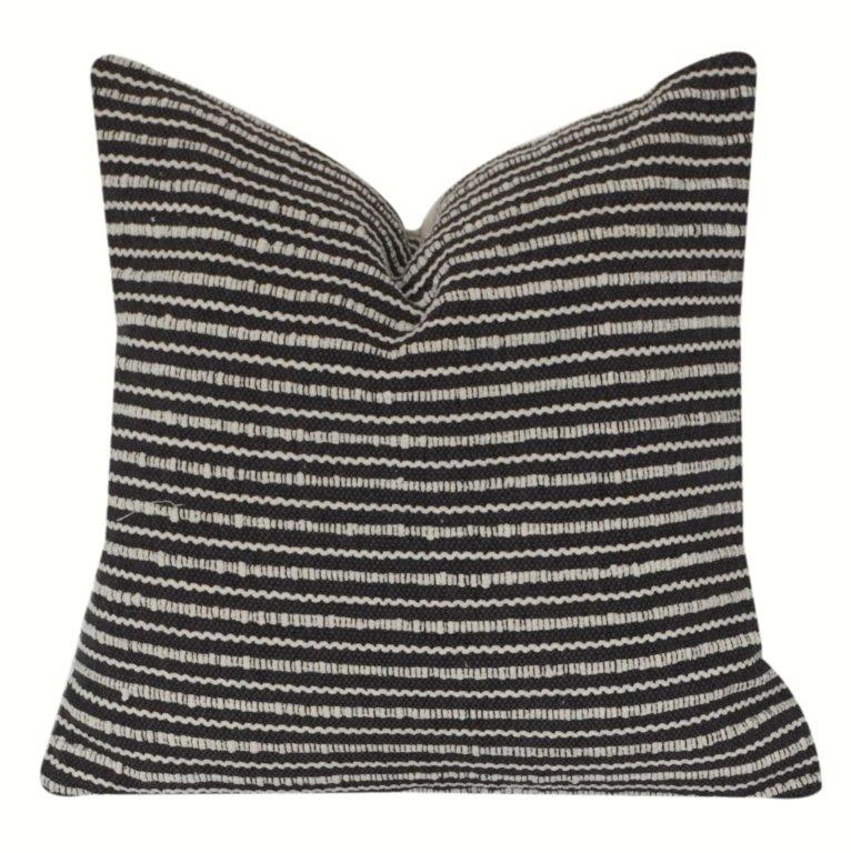 Handwoven Black & White Striped Cotton Cushion Cover | Textured Modern Accent Pillow