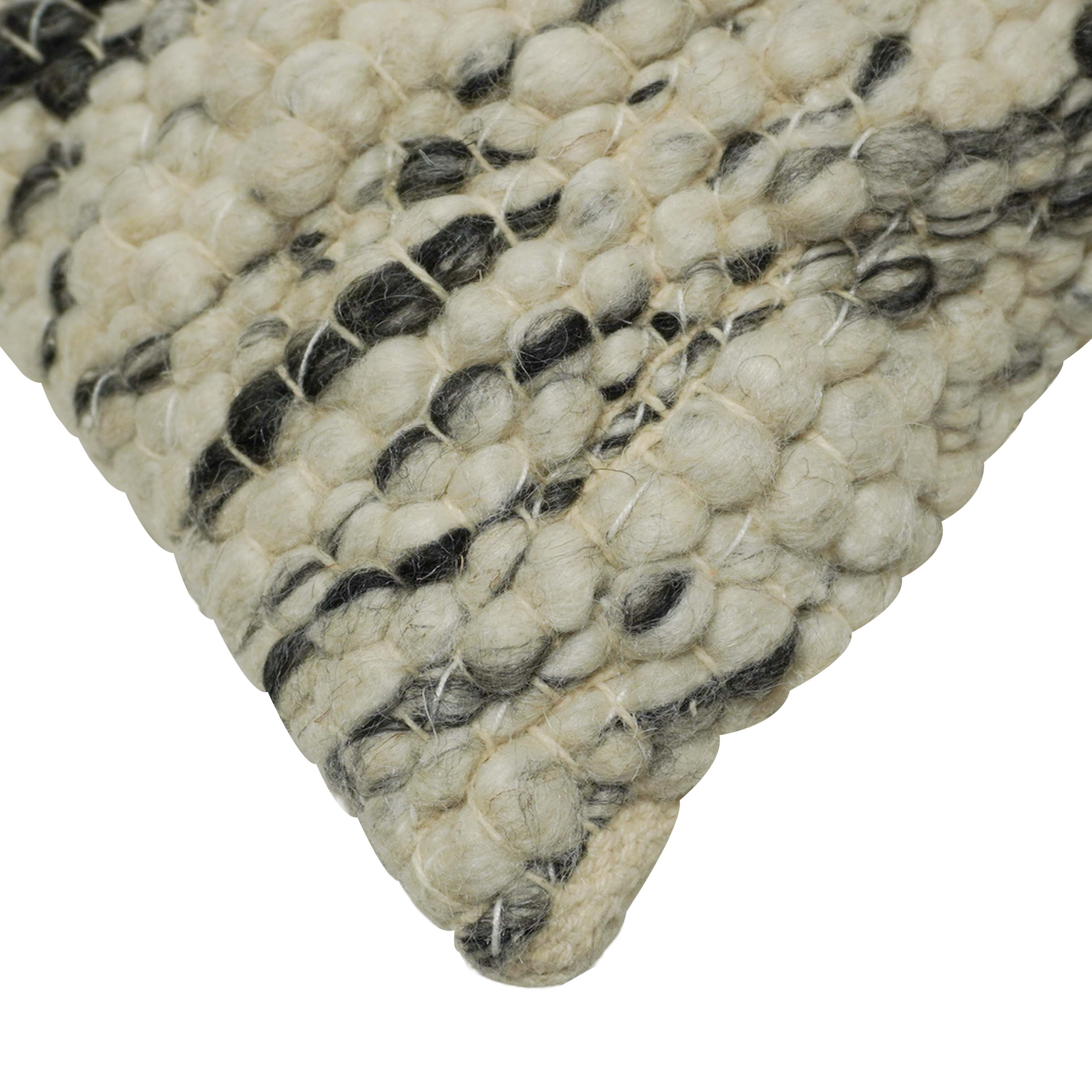 Handwoven Textured Polyester Cushion Cover 45x45 cm | Black & Ivory Woven Decorative Throw Pillow Cover | Modern Boho Sofa Cushion Cover with Hidden Zipper