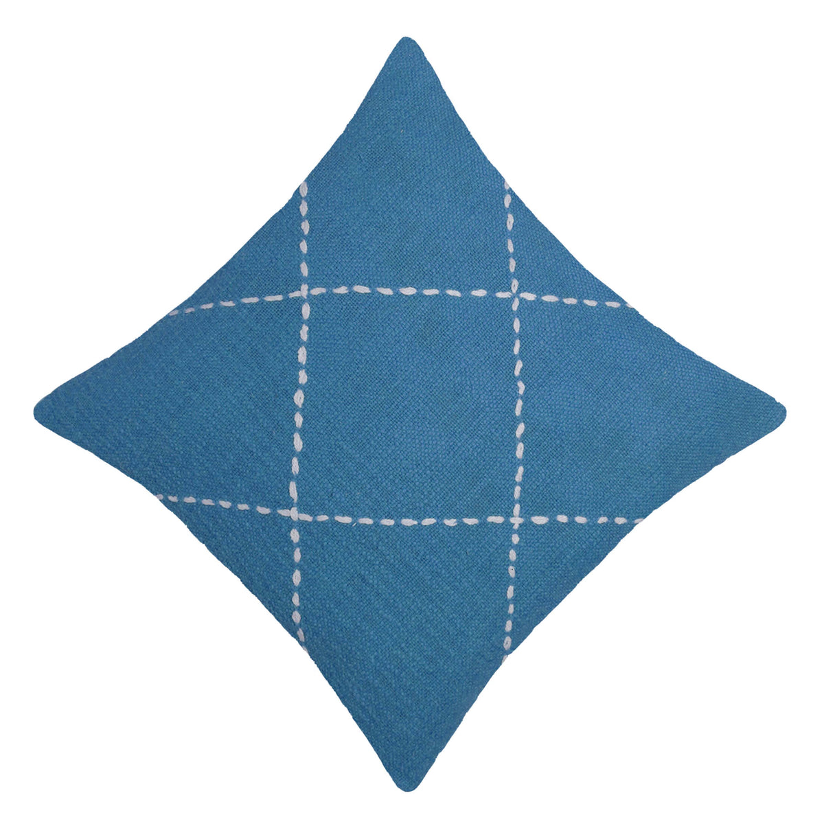 Blue hand embroidered cotton cushion cover with white diamond stitch 45x45 cm
