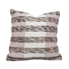 Handmade Woven Cotton Cushion Cover 45x45 cm | Textured Striped Throw Pillow Cover | Boho Farmhouse Decorative Cushion Cover | Hidden Zipper | Beige Brown
