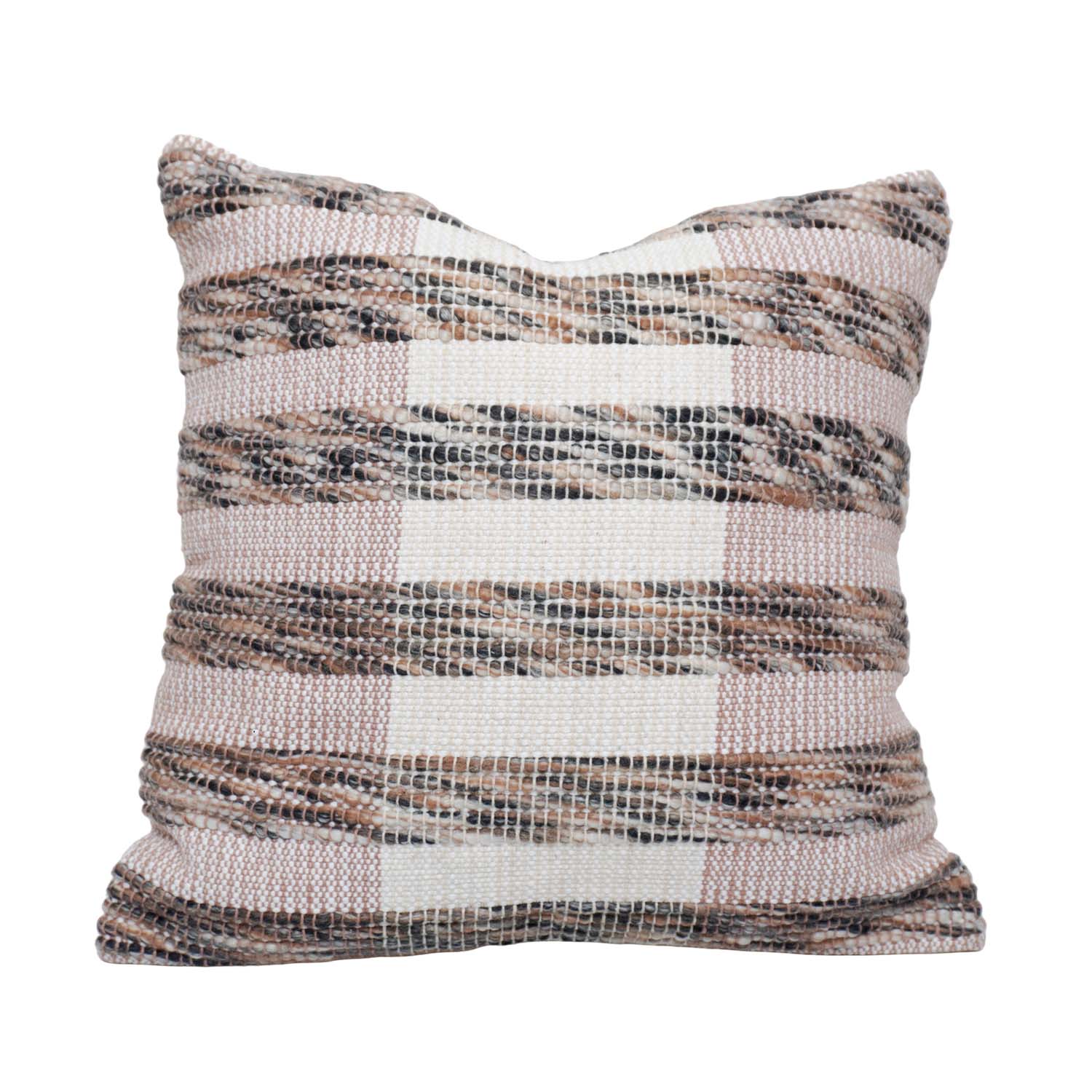 Handmade Woven Cotton Cushion Cover 45x45 cm | Textured Striped Throw Pillow Cover | Boho Farmhouse Decorative Cushion Cover | Hidden Zipper | Beige Brown