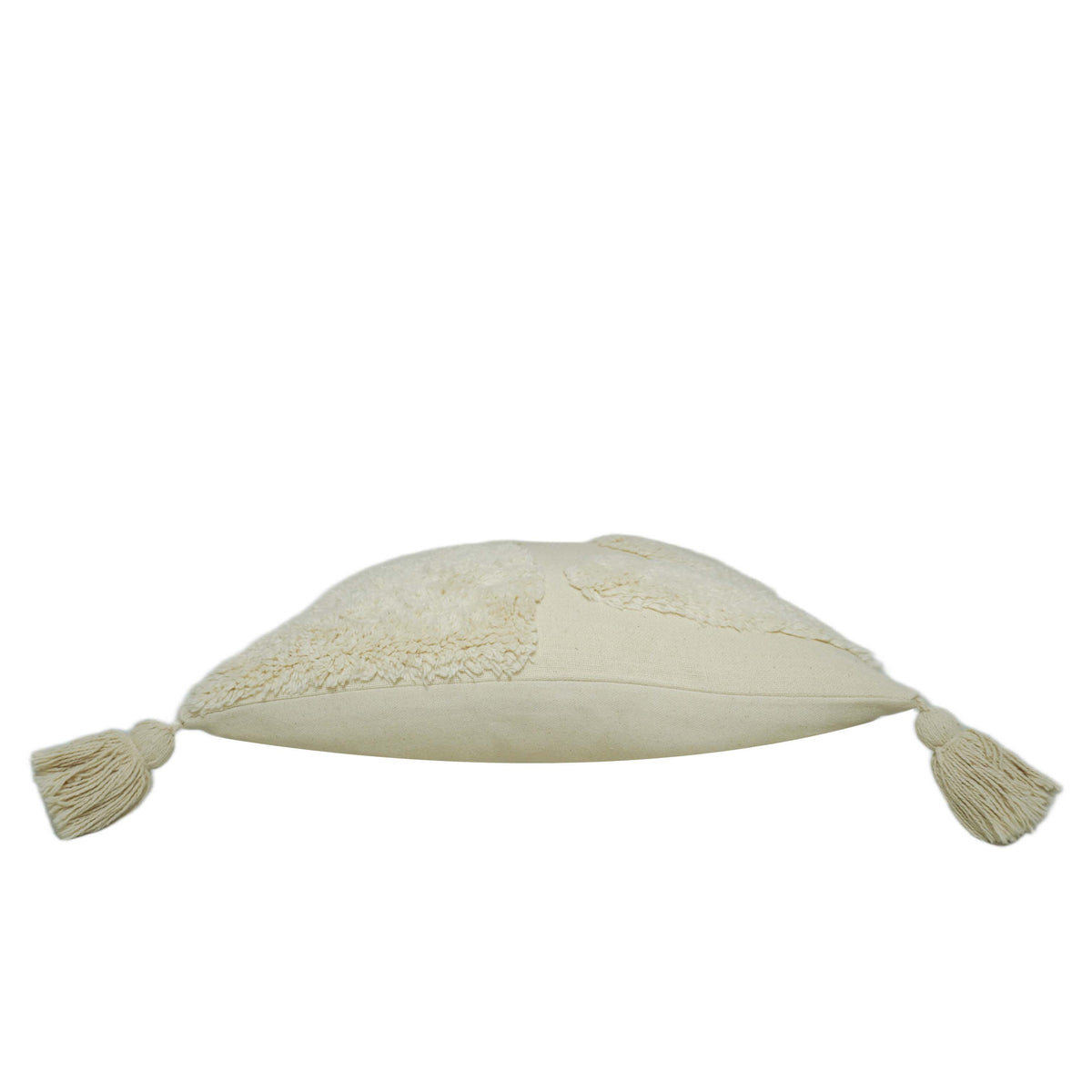 Hand-Tufted Cream Cotton Cushion Cover with Abstract Pattern & Tassels – 45 x 45 cm
