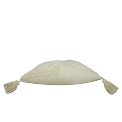 Hand-Tufted Cream Cotton Cushion Cover with Abstract Pattern & Tassels – 45 x 45 cm