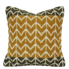 Handwoven Cotton Cushion Cover 45x45 cm | Geometric Woven Textured Throw Pillow Cover | Mustard, Olive & Ivory | Hidden Zipper | Boho Modern Home Décor