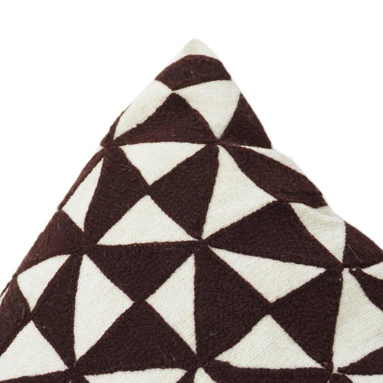 Geometric Jacquard Cotton Cushion Cover 45x45 cm | Brown & Ivory Abstract Pattern | Modern Decorative Pillow Case