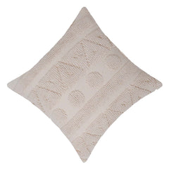 Hand Tufted Cotton Cushion Cover 45x45 cm | Boho Geometric Textured Throw Pillow Cover | Off White Decorative Cushion Cover with Concealed Zipper