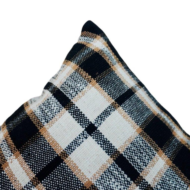 Handmade Plaid Cotton Cushion Cover 45x45 cm | Woven Checkered Decorative Pillow Cover | Modern Farmhouse Throw Cushion