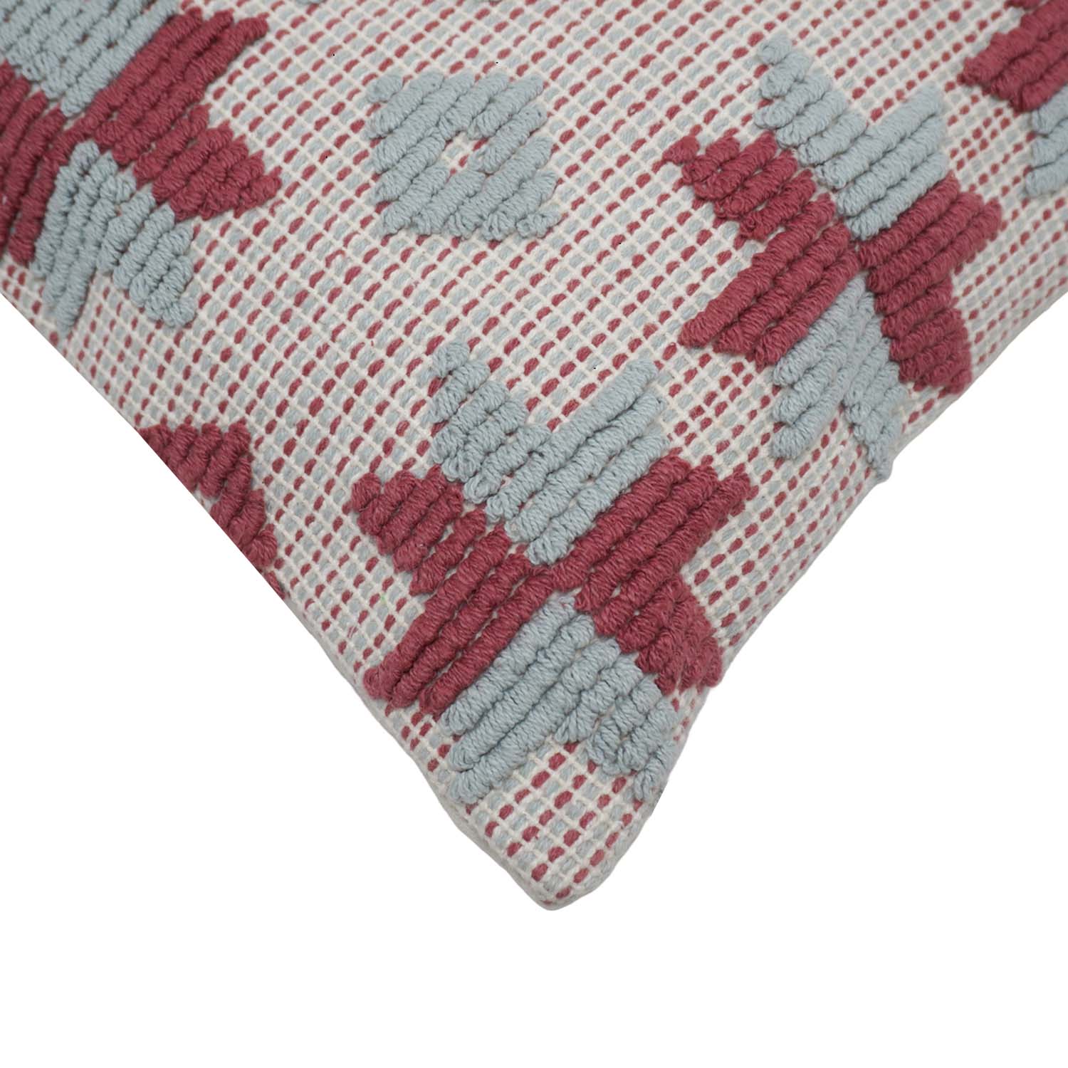 Handwoven Cotton Cushion Cover 45x45 cm | Geometric Woven Textured Throw Pillow Cover | Decorative Boho Sofa Cushion Cover with Concealed Zip
