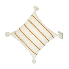 Handwoven Knitted Cotton Cushion Cover with Tassels – Ivory & Rust Striped Textured Design | 45 x 45 cm