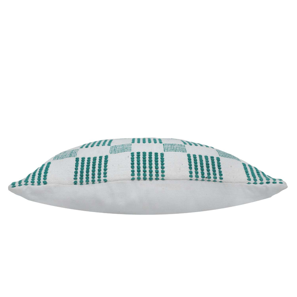 Handwoven Cotton Checkered Cushion Cover 45x45 cm | Geometric Woven Throw Pillow Cover | White & Teal Decorative Cushion Cover | Modern Home Décor - Bulk manufacturer & supplier from Panipat, India
