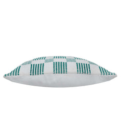 Handwoven Cotton Checkered Cushion Cover 45x45 cm | Geometric Woven Throw Pillow Cover | White & Teal Decorative Cushion Cover | Modern Home Décor