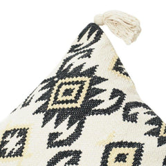 Handgewebter Baumwoll-Kissenbezug 45x45 cm | Schwarz & Elfenbein Geometrisches Tribal-Muster | Boho Moderner Deko-Kissenbezug