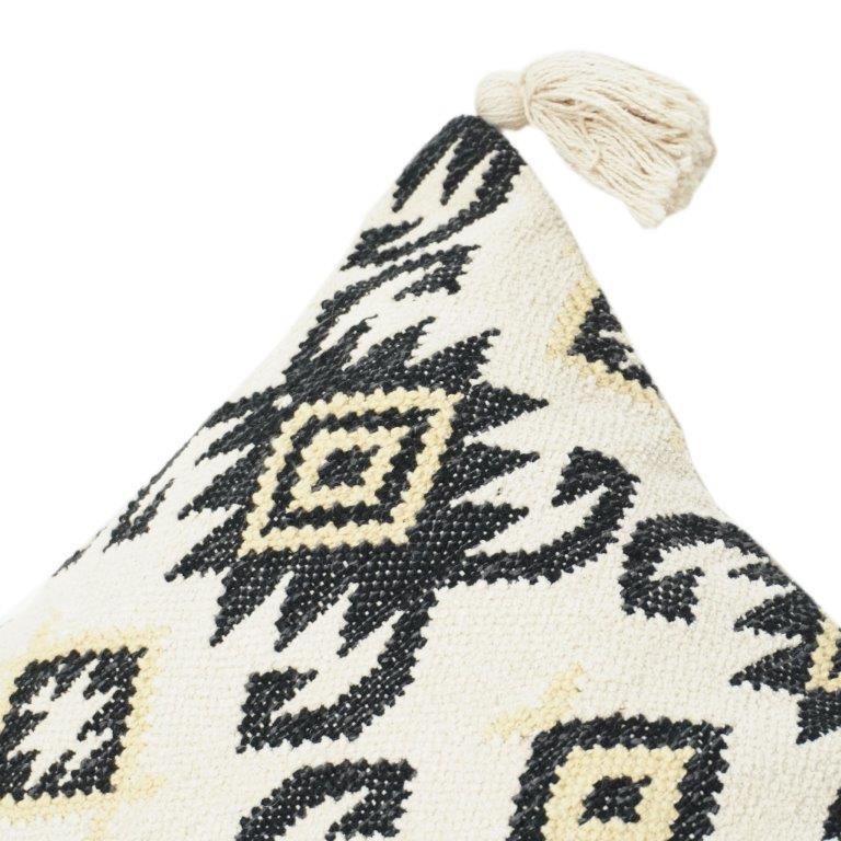 Handwoven Cotton Cushion Cover 45x45 cm | Black & Ivory Geometric Tribal Pattern | Boho Modern Decor Pillow Case