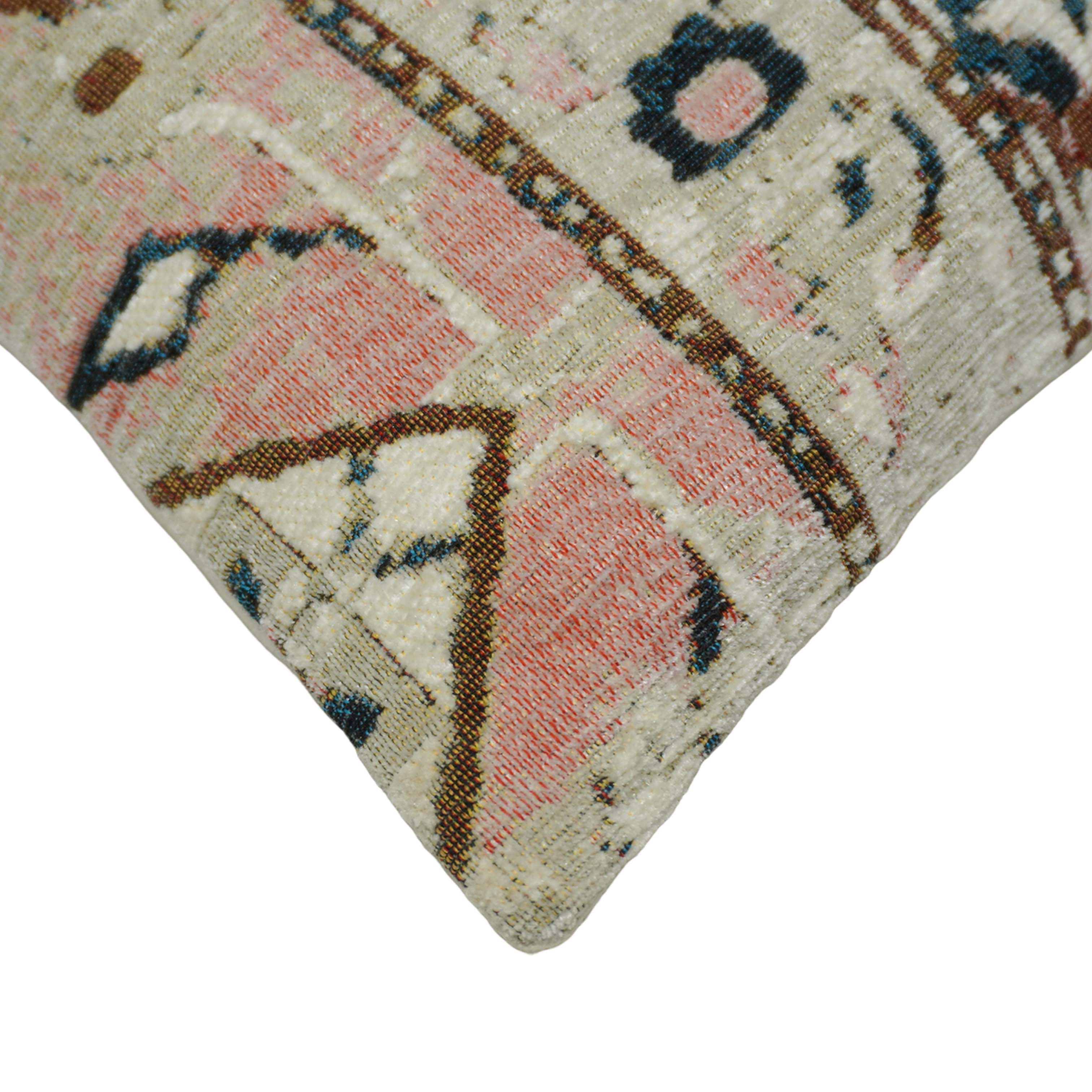 Vintage Floral Jacquard Cushion Cover 45x45 cm | Woven Cotton Decorative Throw Pillow Cover | Boho & Classic Home Décor