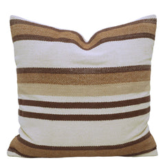 Handwoven Cotton Cushion Cover – Beige & Brown Striped Textured Cushion, 45 x 45 cm