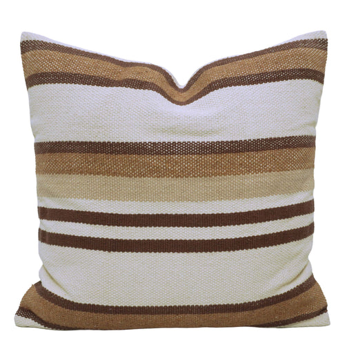Beige & Brown Stripe Handwoven Cotton Cushion Cover 45x45 cm