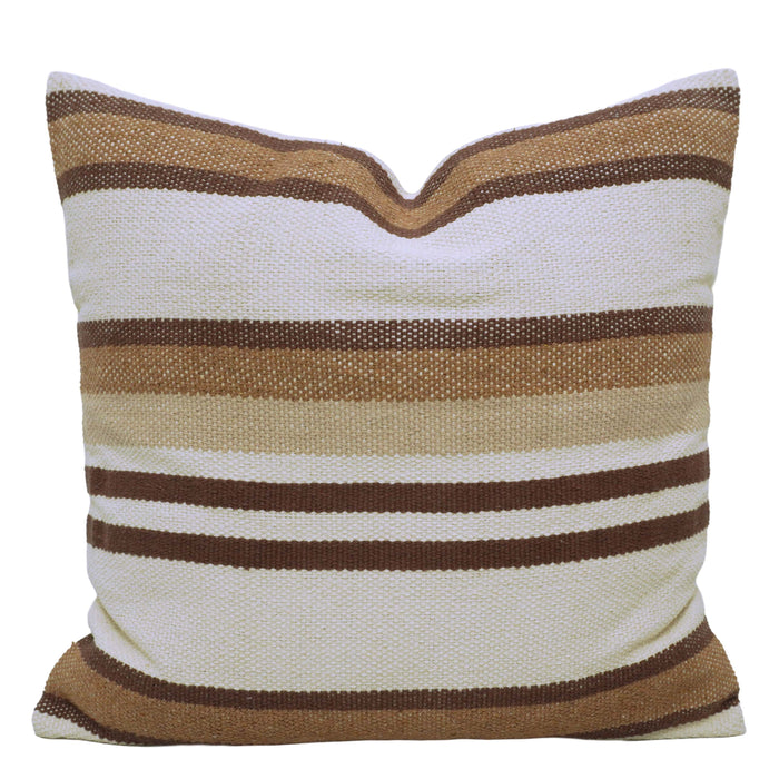 Handwoven Cotton Cushion Cover – Beige & Brown Striped Textured Cushion, 45 x 45 cm