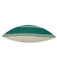 Handwoven Cotton Cushion Cover 45x45 cm | Green & Ivory Woven Geometric Pattern | Artisan Handmade Decorative Throw Pillow Cover | Concealed Zip | 100% Cotton