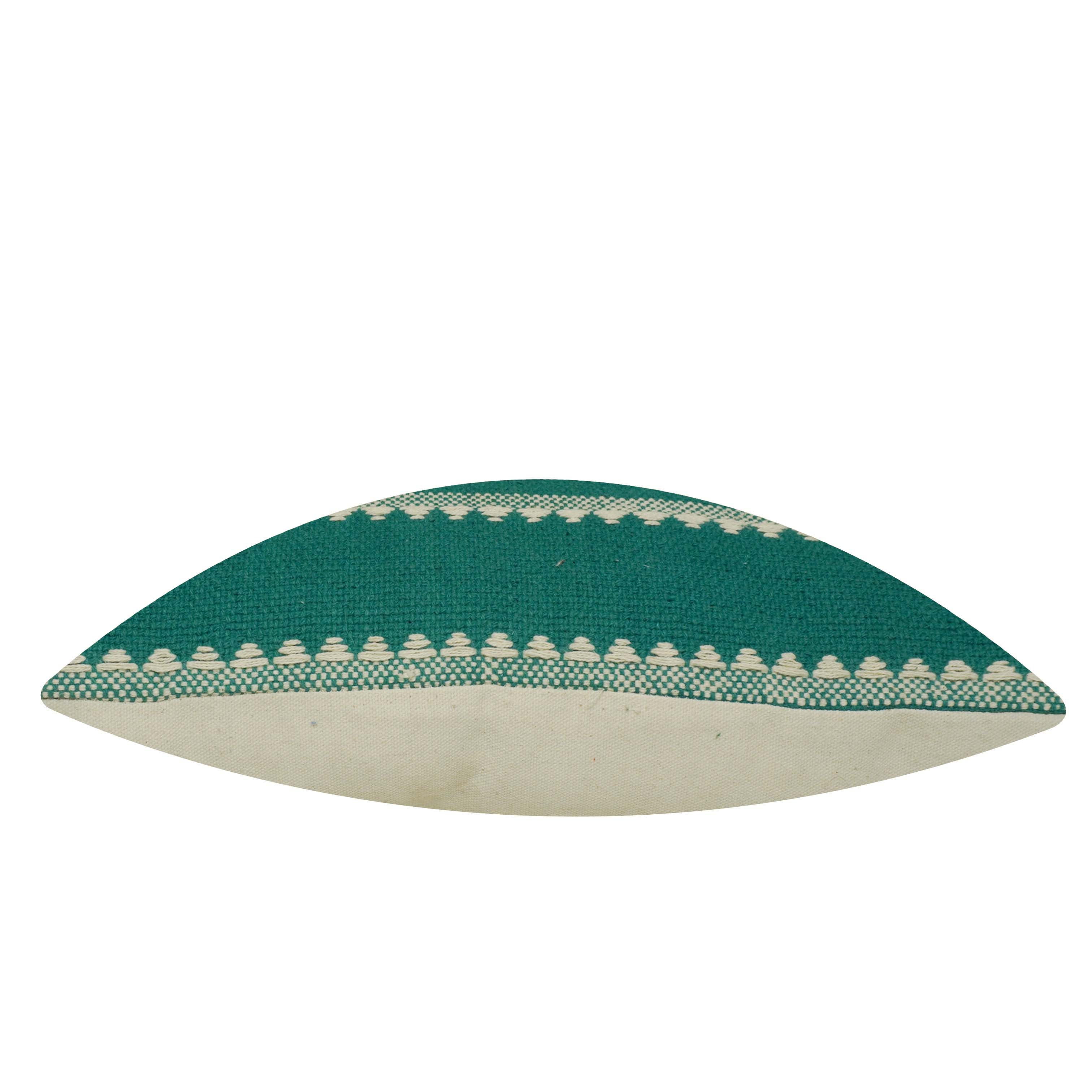 Handwoven Cotton Cushion Cover 45x45 cm | Green & Ivory Woven Geometric Pattern | Artisan Handmade Decorative Throw Pillow Cover | Concealed Zip | 100% Cotton