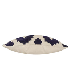 Navy blue and ivory geometric ikat jacquard cotton cushion cover 45x45 cm