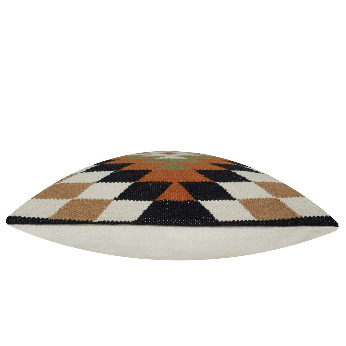 Handwoven Geometric Diamond Pattern Cotton Cushion Cover – Rust, Black, Olive & Ivory – 45 x 45 cm