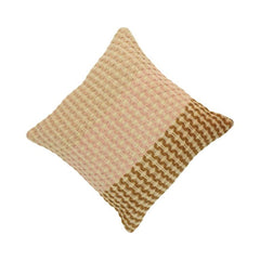 Handwoven Textured Cotton Cushion Cover – Beige & Blush Pink | 45x45 cm Decorative Throw Pillow Cover