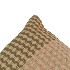 Handwoven Textured Cotton Cushion Cover – Beige & Blush Pink | 45x45 cm Decorative Throw Pillow Cover