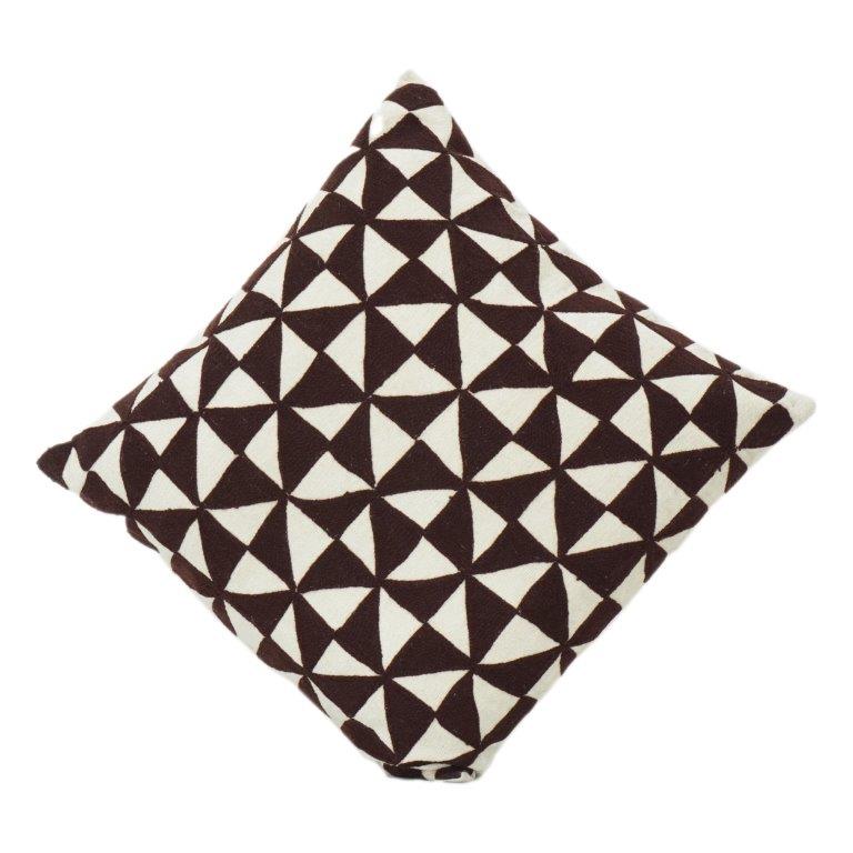 Geometric Jacquard Cotton Cushion Cover 45x45 cm | Brown & Ivory Abstract Pattern | Modern Decorative Pillow Case