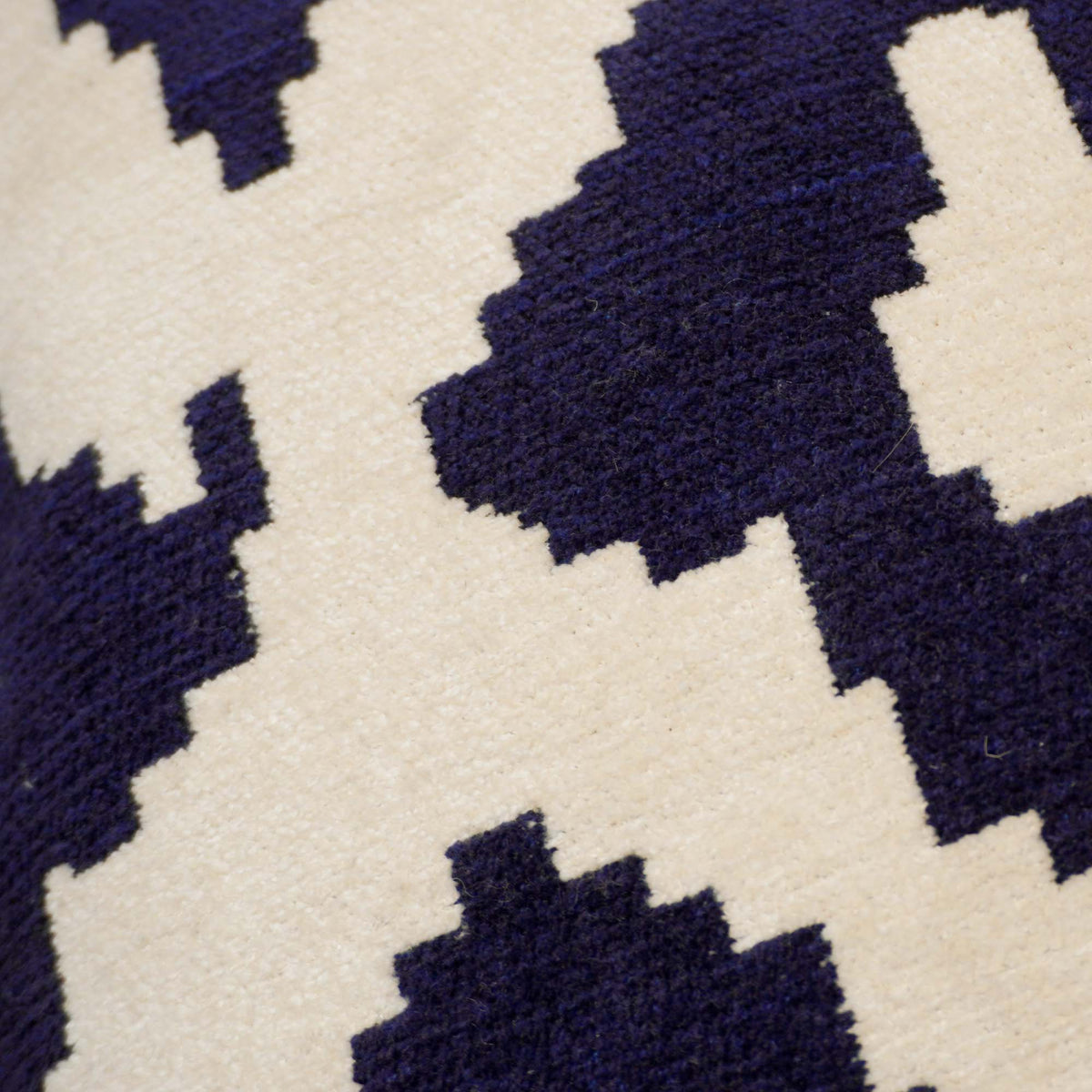 Navy blue and ivory geometric ikat jacquard cotton cushion cover 45x45 cm