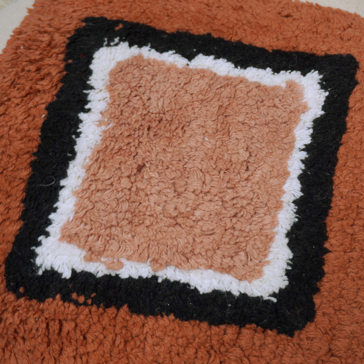 Hand Tufted Cotton Cushion Cover 45x45 cm – Geometric Diamond Design with Tassel Details, Rust & Blush