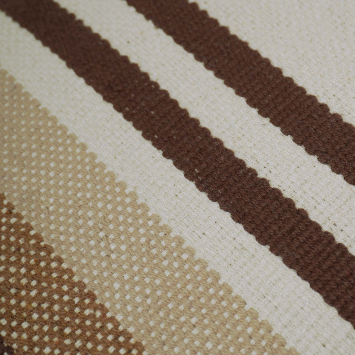 Handwoven Cotton Cushion Cover – Beige & Brown Striped Textured Cushion, 45 x 45 cm