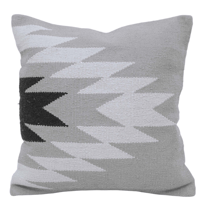 Handwoven Geometric Cushion Cover 45x45 cm – Grey, White & Black Abstract Pattern