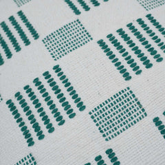 Handwoven Cotton Checkered Cushion Cover 45x45 cm | Geometric Woven Throw Pillow Cover | White & Teal Decorative Cushion Cover | Modern Home Décor