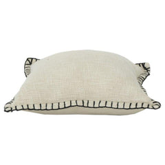 45x45 cm Handcrafted Cotton Cushion Cover with Black Whipstitch Border | Minimalist Neutral Throw Pillow Cover