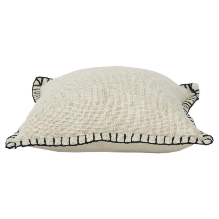 45x45 cm Handcrafted Cotton Cushion Cover with Black Whipstitch Border | Minimalist Neutral Throw Pillow Cover