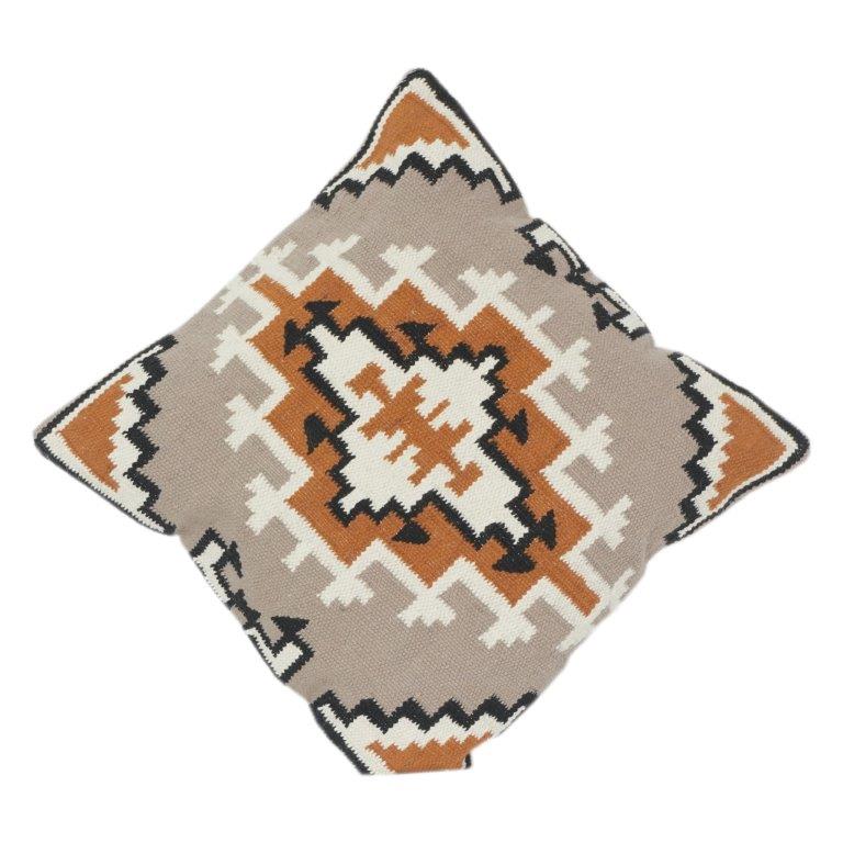 Geometric Embroidered Cotton Cushion Cover | Boho Tribal Pattern | Decorative Throw Pillow Case 18x18 Inch - Bulk manufacturer & supplier from Panipat, India