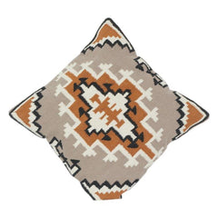 Geometric Embroidered Cotton Cushion Cover | Boho Tribal Pattern | Decorative Throw Pillow Case 18x18 Inch