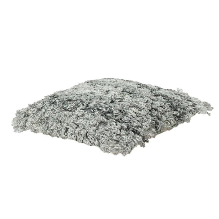Handwoven Textured Wool Cushion Cover | Shaggy Loop Design | Soft Neutral Grey Throw Pillow | 18x18 Inch