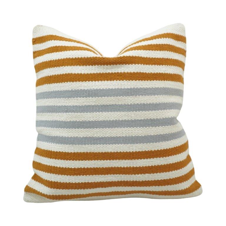 Mustard, Ivory & Grey Handwoven Stripe Cotton Cushion Cover 45x45 cm