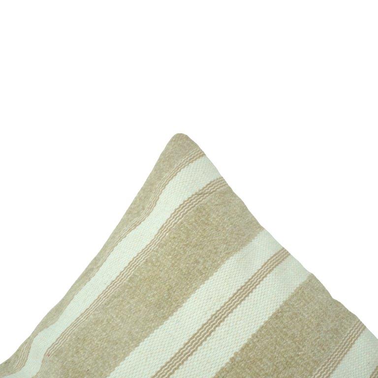 Handmade Beige Striped Cotton Cushion Cover | Woven Neutral Throw Pillow Cover | 45x45 cm