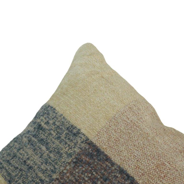 Handmade Woven Cotton Cushion Cover 45x45 cm | Neutral Beige & Blue Abstract Stripe Pillow Cover | Artisan Decorative Cushion - Bulk manufacturer & supplier from Panipat, India