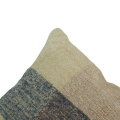 Handmade Woven Cotton Cushion Cover 45x45 cm | Neutral Beige & Blue Abstract Stripe Pillow Cover | Artisan Decorative Cushion
