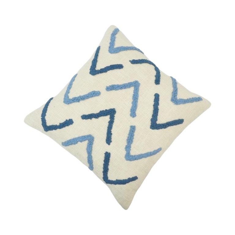 Tufted Chevron Cotton Cushion Cover – Blue Abstract Pattern | 45x45 cm Decorative Throw Pillow Cover - Bulk manufacturer & supplier from Panipat, India