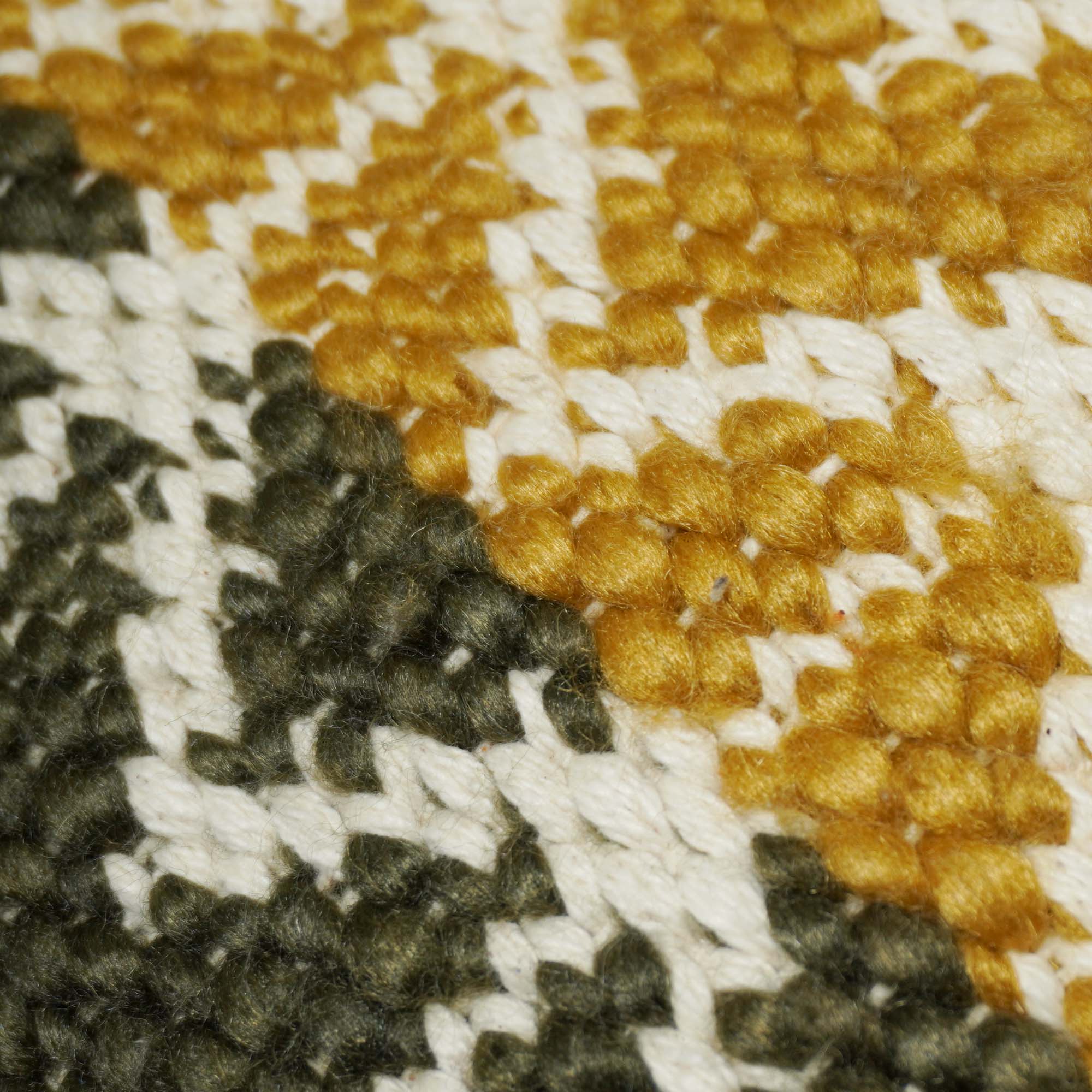 Handwoven Cotton Cushion Cover 45x45 cm | Geometric Woven Textured Throw Pillow Cover | Mustard, Olive & Ivory | Hidden Zipper | Boho Modern Home Décor