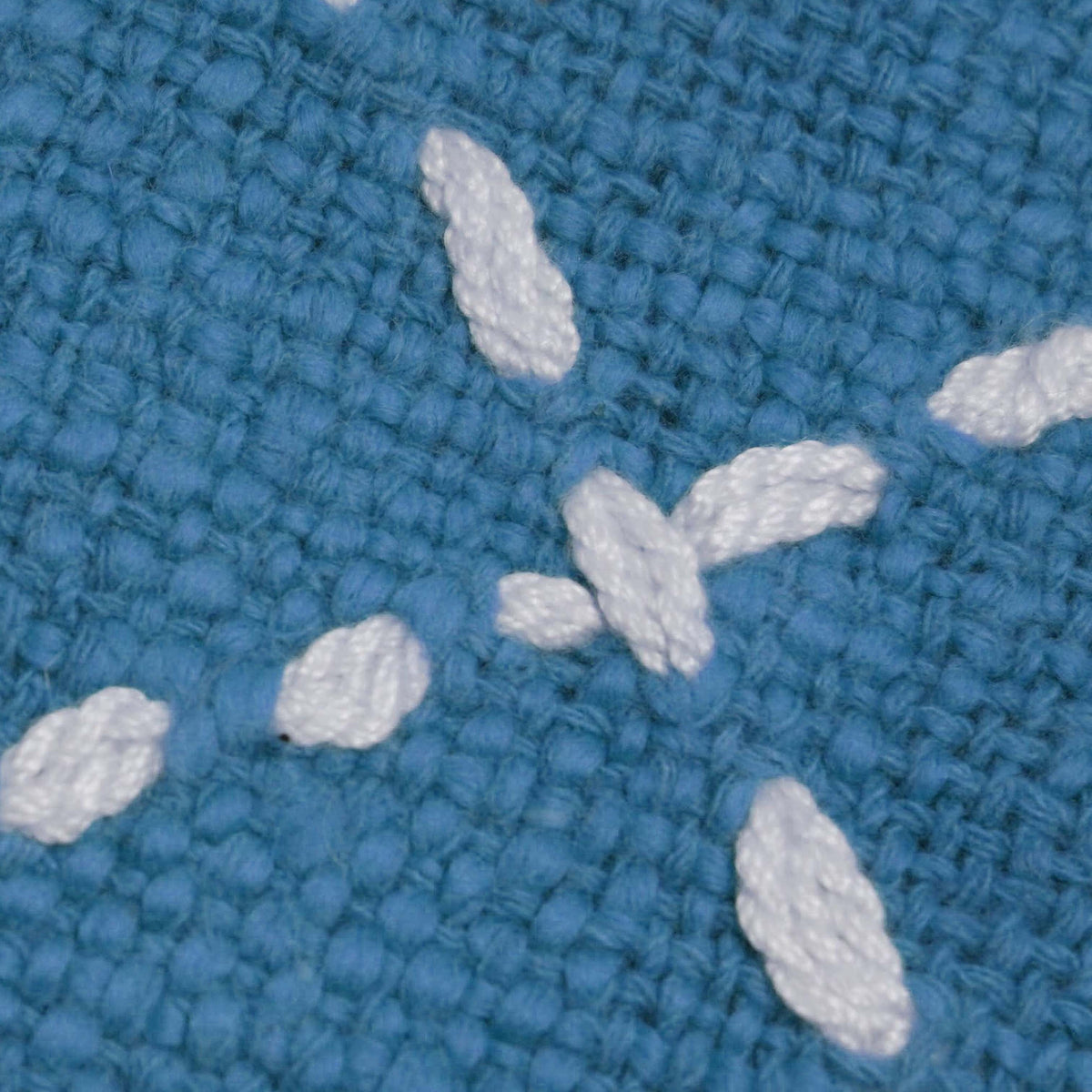 Blue hand embroidered cotton cushion cover with white diamond stitch 45x45 cm